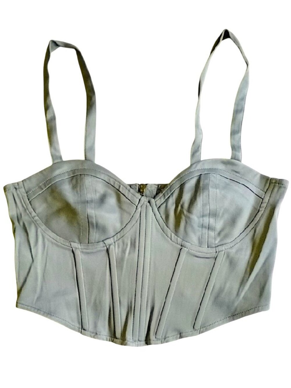 Zara Corset Seamed Back Zip Cropped Bustier XS Sage Green